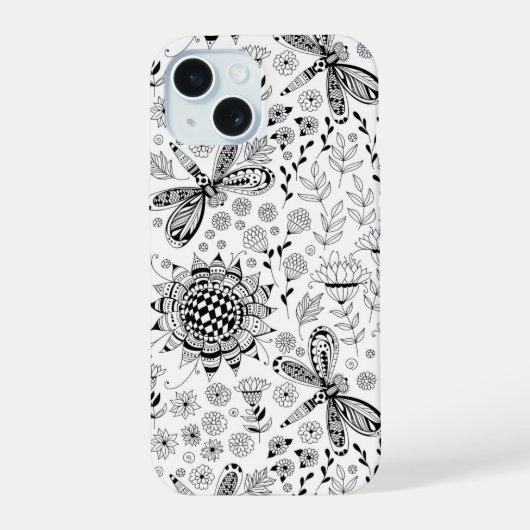 トンボと花 iPhone 15ケース (裏面)