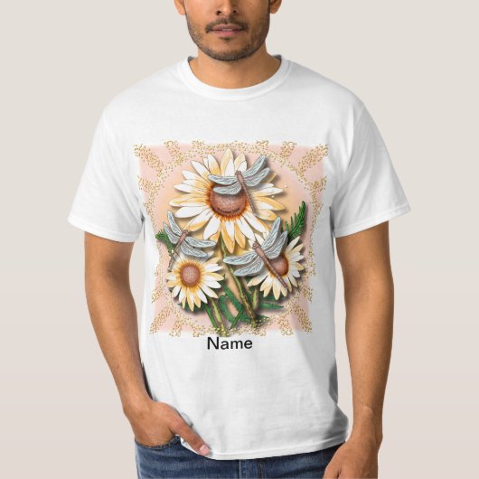 トンボと黄色いデイジーのTシャツ Tシャツ (正面)
