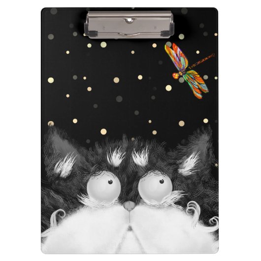 トンボに驚くタキシード猫 クリップボード (正面)