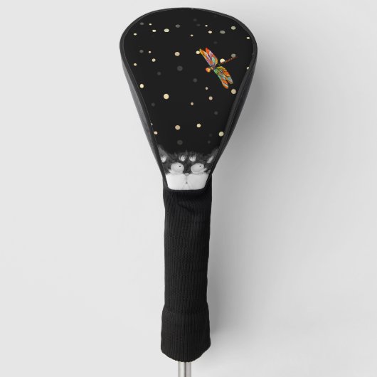 トンボに驚くタキシード猫 ゴルフヘッドカバー (正面)