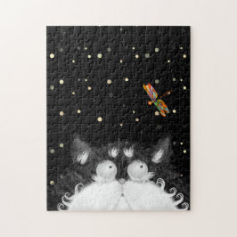 トンボに驚くタキシード猫 ジグソーパズル