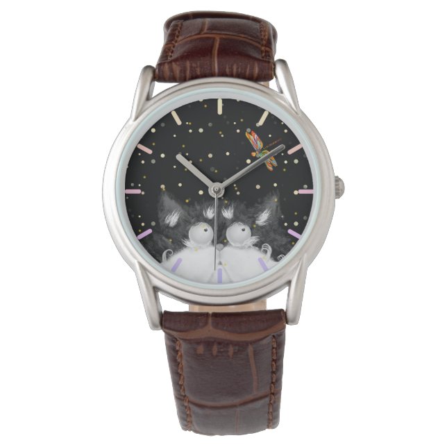 トンボに驚くタキシード猫 腕時計 (正面)