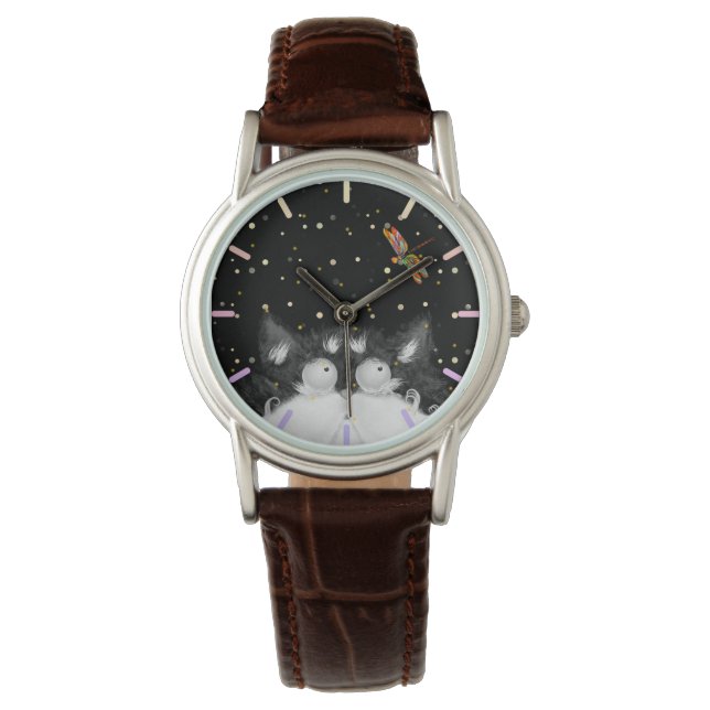 トンボに驚くタキシード猫 腕時計 (正面)