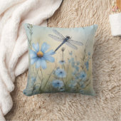 トンボのカリスマ |水彩ワイルドフラワー クッション (ブランケット)