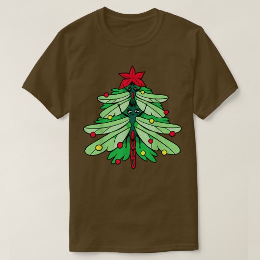トンボのクリスマスツリークリスマスパジャマおもしろいドラゴン Tシャツ (デザイン正面)