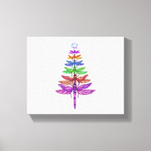 トンボのクリスマスツリーシャツ昆虫愛好家クリスマスC キャンバスプリント (正面)