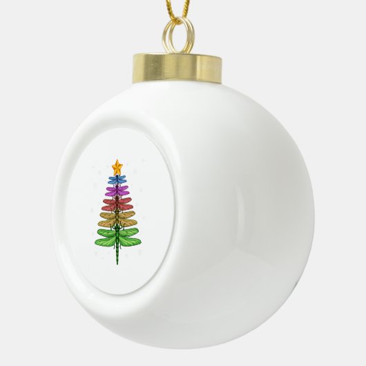 トンボのクリスマスツリーシャツ昆虫愛好家クリスマスC セラミックボールオーナメント (右)