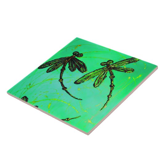 トンボのグリーンとターコイズのツイスト タイル (側面)