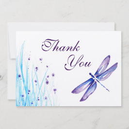 トンボのサンキューカード-青い紫色の水彩画 サンキューカード