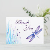 トンボのサンキューカード-青い紫色の水彩画 サンキューカード (スタンド正面)