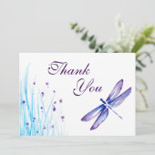 トンボのサンキューカード-青い紫色の水彩画 サンキューカード (スタンド正面)