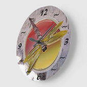 トンボのシンボル樺の木樹皮 ラージ壁時計 (傾斜)