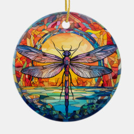 トンボのステンドグラスのセラミックツリー装飾 セラミックオーナメント