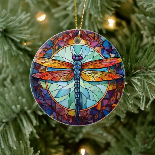 トンボのステンドグラスのセラミックツリー装飾 セラミックオーナメント (ツリー)