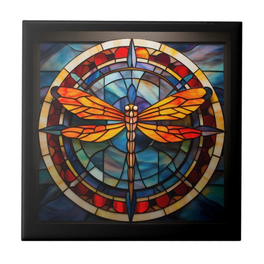 トンボのステンドグラス タイル (正面)