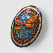 トンボのステンドグラス ラウンド壁時計 (傾斜)