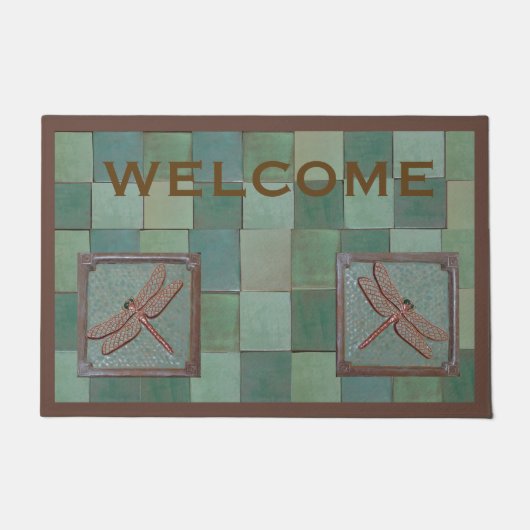トンボのタイルを使用したウェルカムサイン ドアマット (正面)