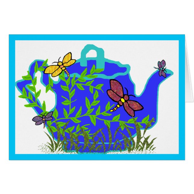 トンボのティーポットの空白のなカード (正面横)