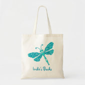 トンボのティール(緑がかった色)の水は示された図書館のトートバックをからかいます トートバッグ (正面)