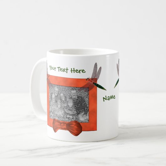 トンボのフレーム写真の追加パーソナライズされた コーヒーマグカップ (正面左)