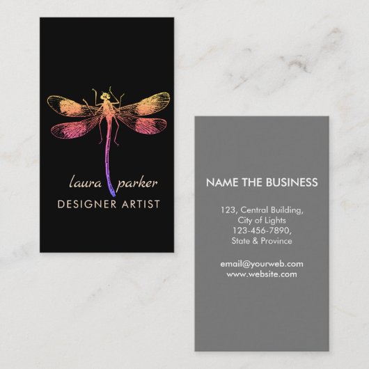 トンボのレトロのヴィンテージの幸運の入れ墨 名刺 (正面/裏面)