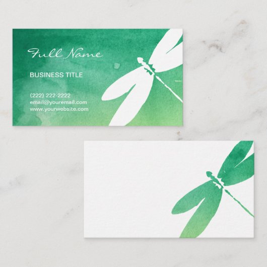 トンボの名刺|の緑の黄色い水彩画 名刺 (正面/裏面)