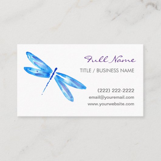 トンボの名刺|の青い紫色の水彩画 名刺 (正面)