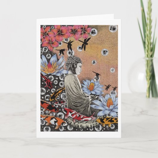 トンボの夢IV (魚のいる池の青はす) カード (正面)