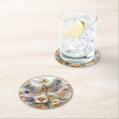 トンボの宝石パール蝶の花 ラウンドペーパーコースター (インサイチュ)