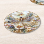 トンボの宝石パール蝶の花 ラウンドペーパーコースター (アングル)