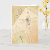 トンボの挨拶状の勉強 カード (黄色い花)