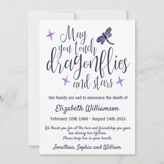 トンボの死の告知の葬儀の手配 案内状 (正面)