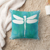 トンボの水彩画の白い水の青のトンボ クッション (ブランケット)