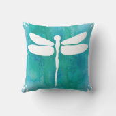 トンボの水彩画の白い水の青のトンボ クッション (裏面)