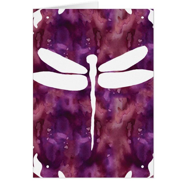 トンボの水彩画の白い紫色の赤いトンボ (正面)