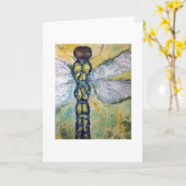 トンボの水彩画の芸術の挨拶状 カード (黄色い花)