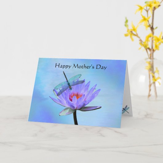 トンボの水百合の母の日の挨拶カード カード (黄色い花)