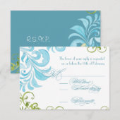 トンボの渦巻きスクロール モダン フラワーズ 招待状 (正面/裏面)