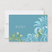トンボの渦巻きスクロール モダン フローラル 招待状 (裏面)