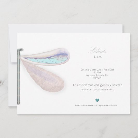 トンボの白い青い自然夏のパーティー 招待状 (裏面)