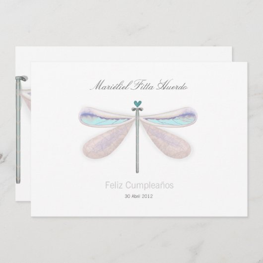 トンボの白い青い自然夏のパーティー 招待状 (正面/裏面)