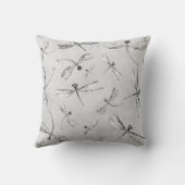 トンボの白黒の灰色の昆虫の枕 クッション (裏面)