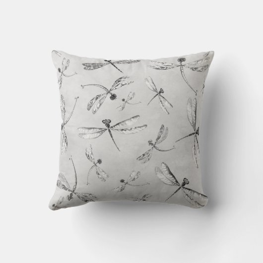 トンボの白黒の灰色の昆虫の枕 クッション (裏面)