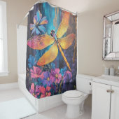 トンボの翼と複雑な色の花 シャワーカーテン (インサイチュ)