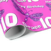 トンボの芸術の年齢および名前の第10誕生日の覆い ラッピングペーパー (ロールコーナー)