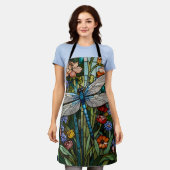 トンボの芸術ボホフローラ植物染色ガラス エプロン (着用した状態)