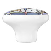 トンボの青と白のステンドグラスの花 セラミックノブ (側面)