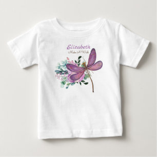 トンボの願い事 パープル ネーム 新生児ギフト ベビーTシャツ