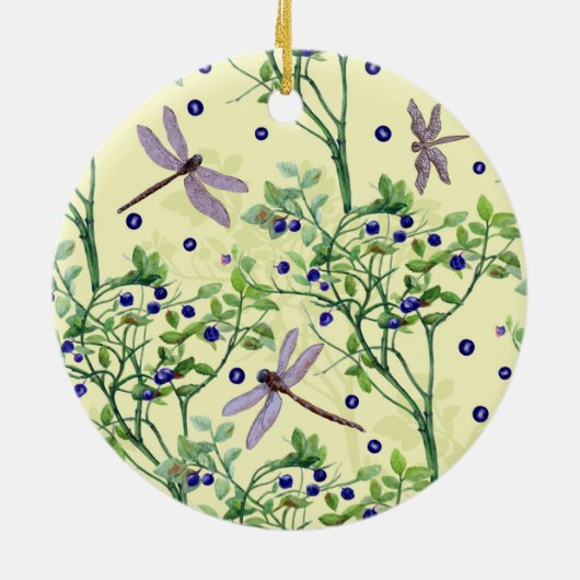 トンボを使ったブルーベリーパターン セラミックオーナメント (裏面)