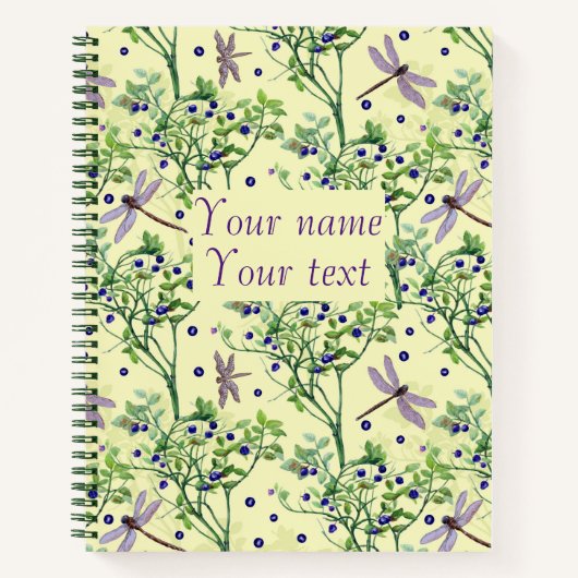 トンボを使ったブルーベリーパターン ノートブック (正面)